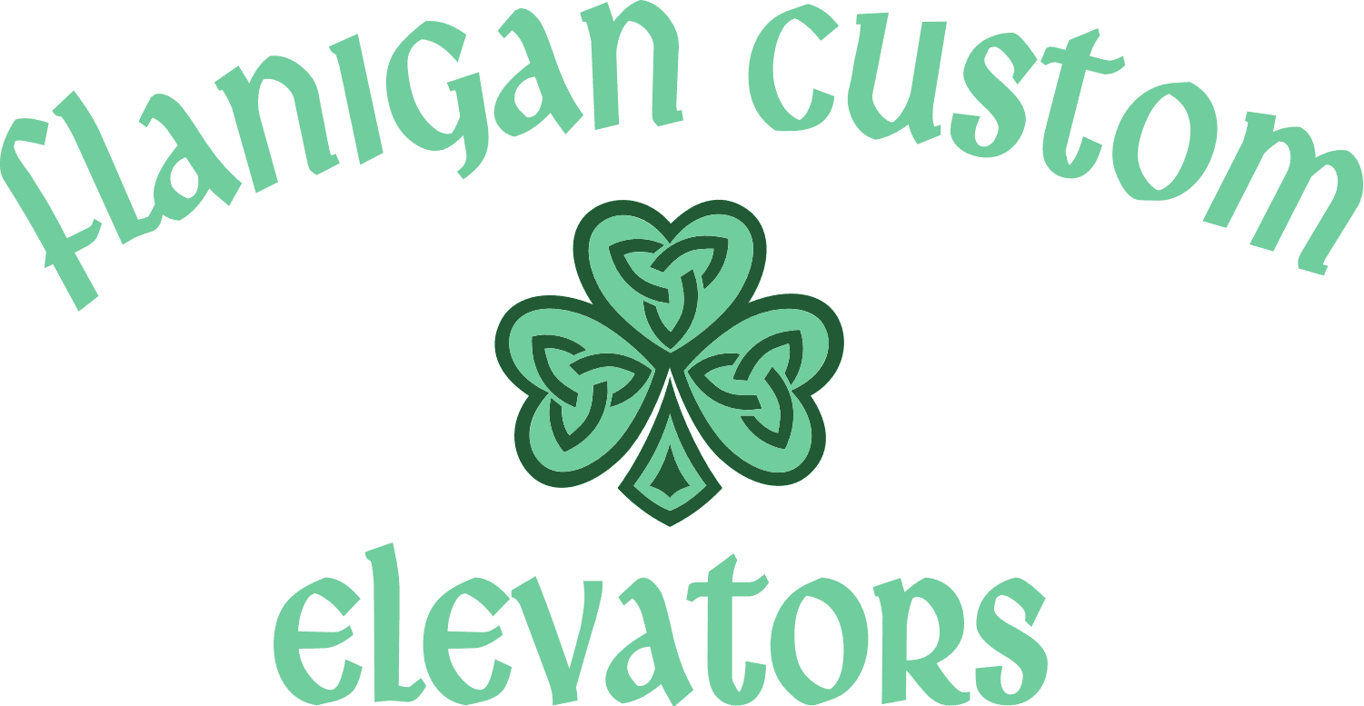 Flanigan Custom Elevators logo featuring Celtic shamrock